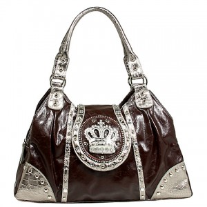 Crown Charm Satchel w/ Flap - Brown - BG-CR108BN